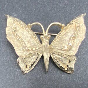 Vintage Stamped BSK Butterfly Brooch Pin Gold Tone Textured B.S.K.